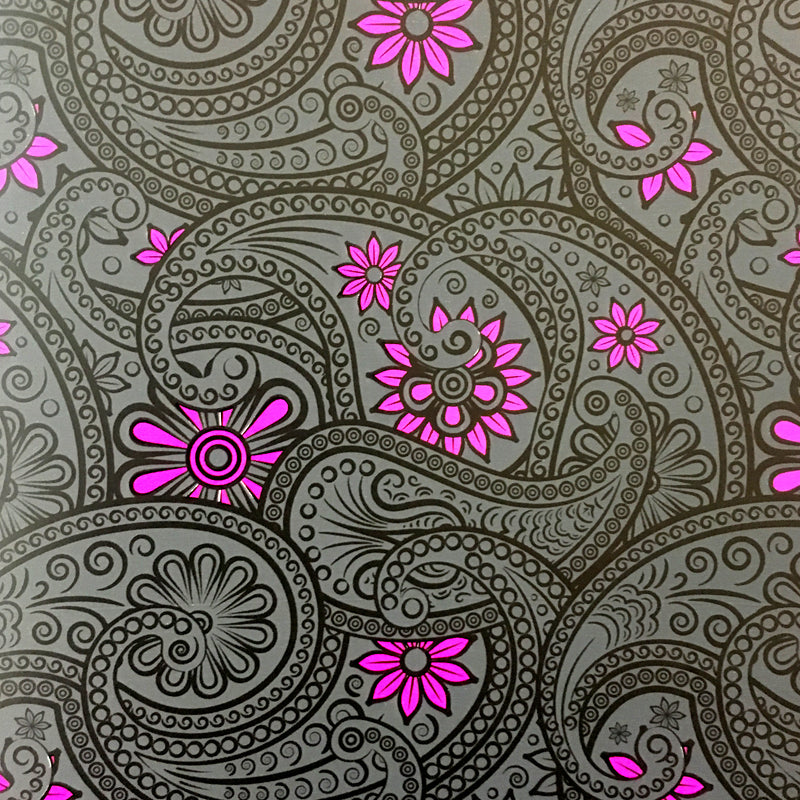 Rolo de Papel Couché - Cinzento e Rosa - "Pasley com Detalhes Florais"