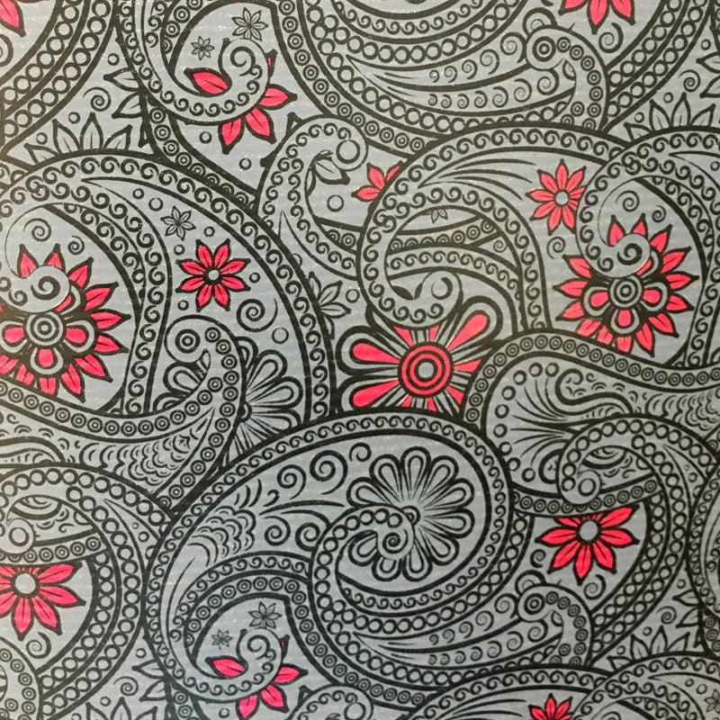 Rolo de Papel Couché - Cinzento e Vermelho - "Pasley com Detalhes Florais"