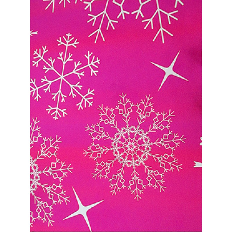 Rolo de Papel Couché - Rosa e Branco - "Flocos de Neve"
