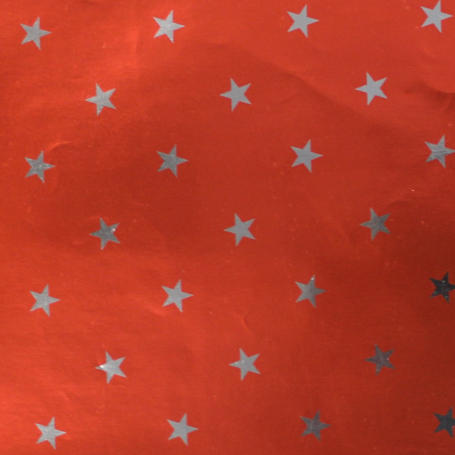 Rolo de Papel de Embrulho Couché - Vermelho e Prata - "Estrelas"