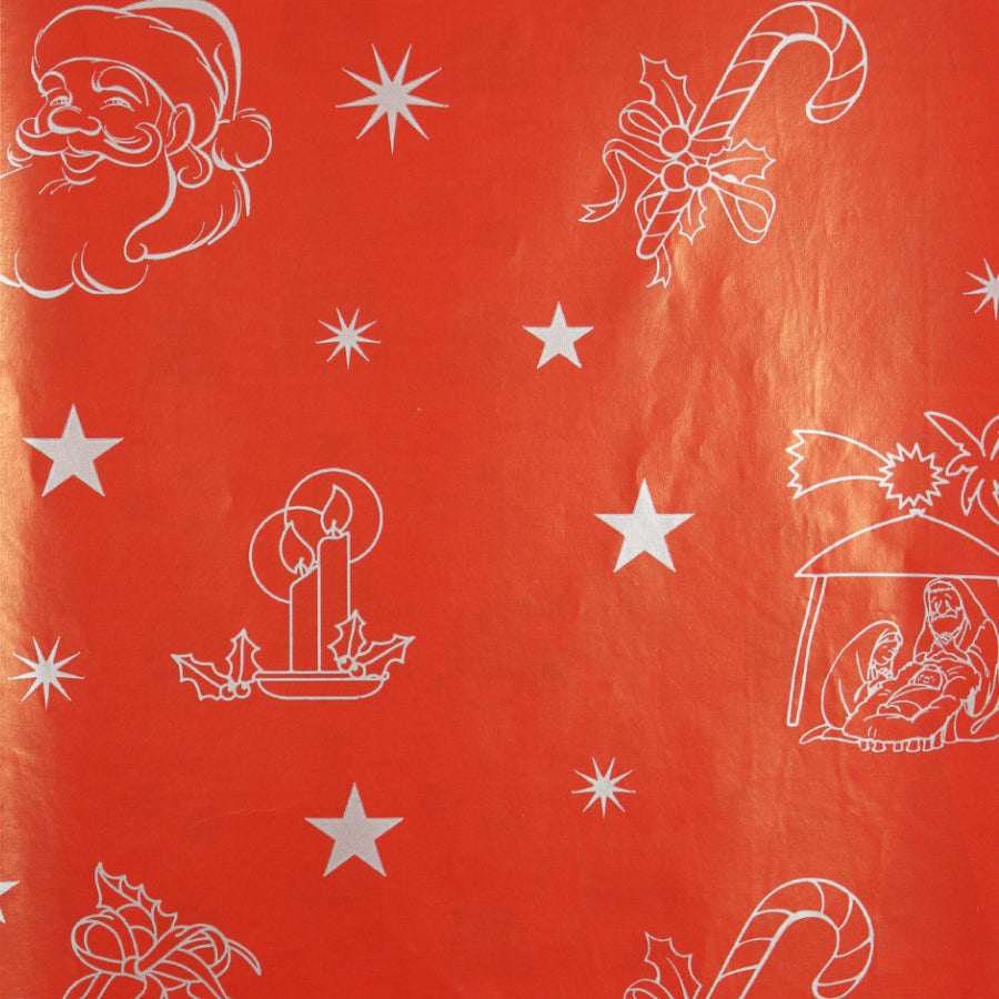 Rollo de Papel de Regalo Estucado - Rojo y Plata