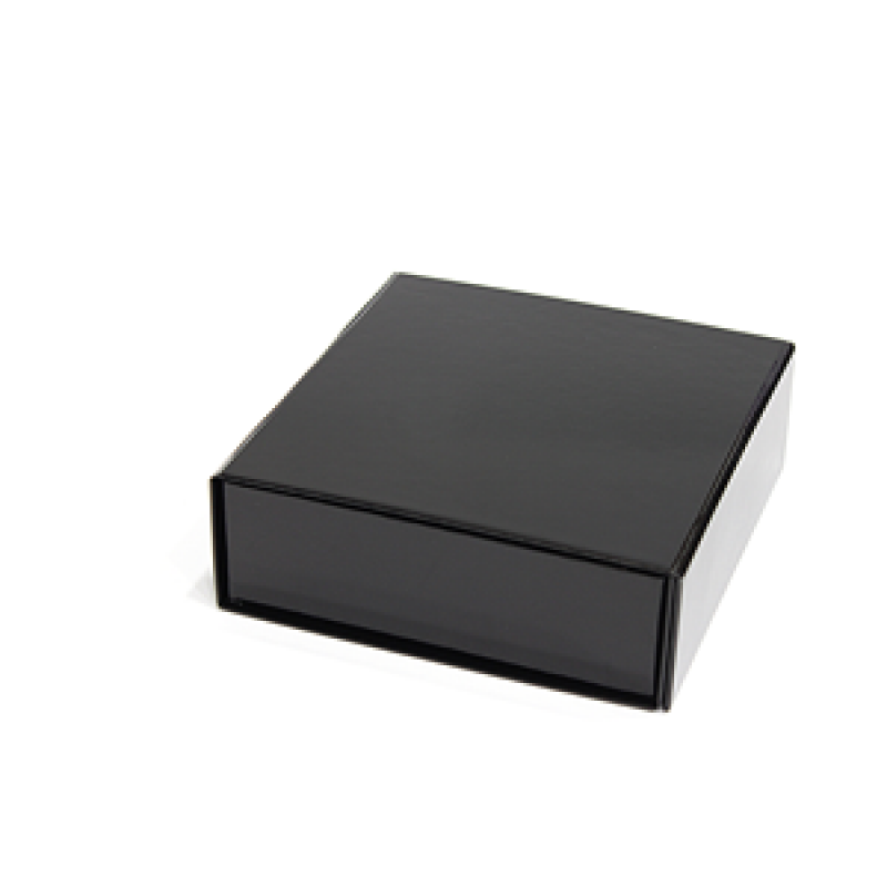 Caja Premium Tarjeta 1200g con Imán y Adhesivo - Plastificado Brillo - Negro