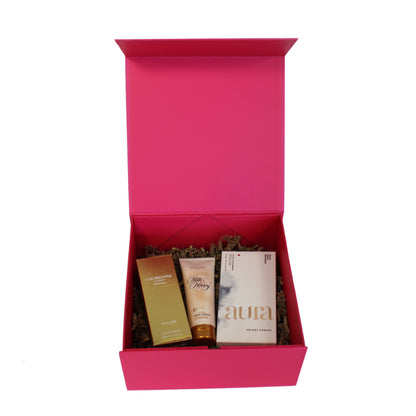 Caja Premium Tarjeta 1200g con Imán y Adhesivo - Plastificado Mate - Fucsia