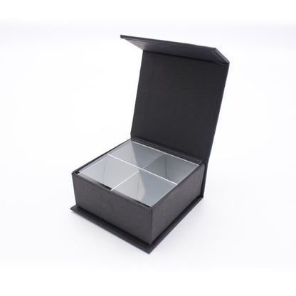 Caja Premium Tarjeta 1200g con Imán y Separadores para 4 Chocolates - Negro