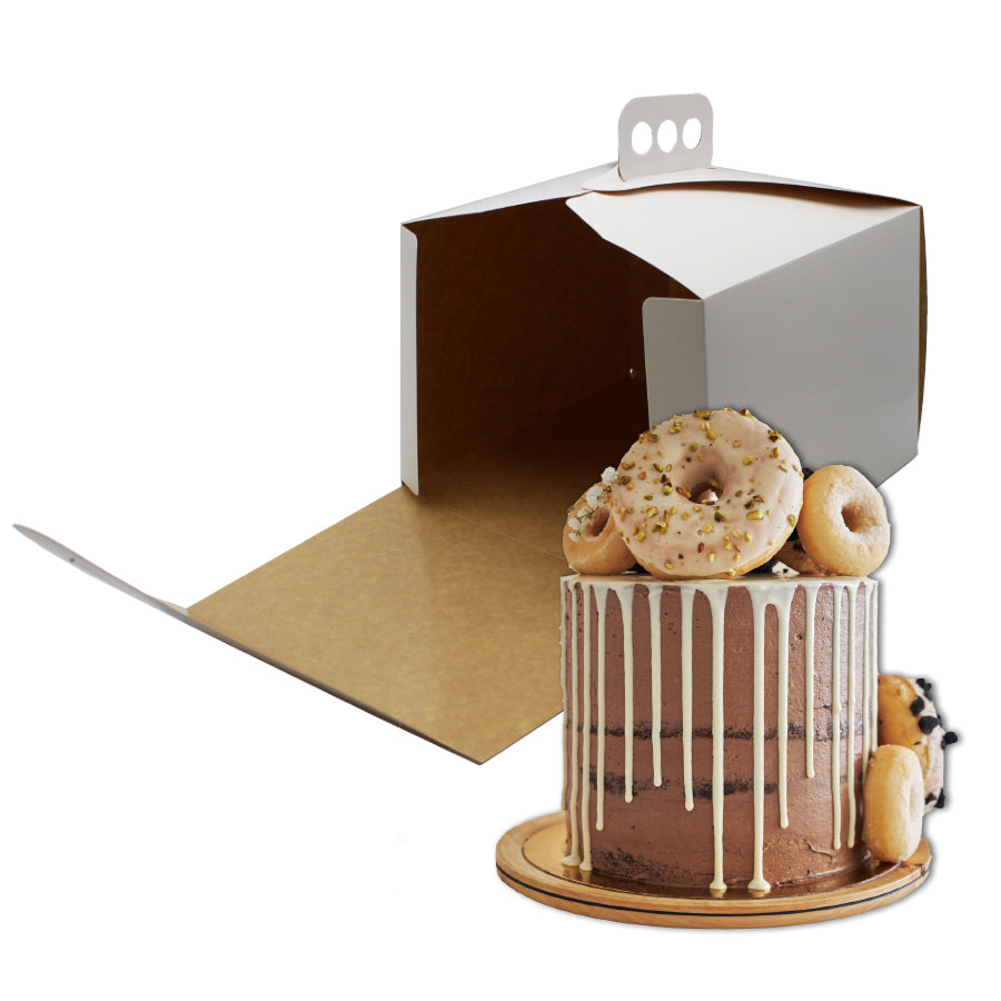 Pastry Boxes with Lined Interior and Handle - White
