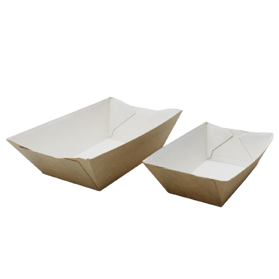 Bandejas cónicas de cartulina - Kraft y blanco