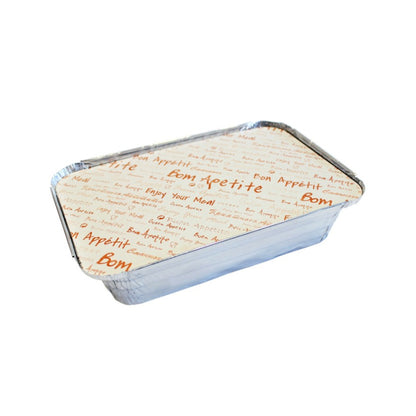 Envase de Aluminio con Tapa - Plata, Blanco y Rojo - "Buen Provecho"