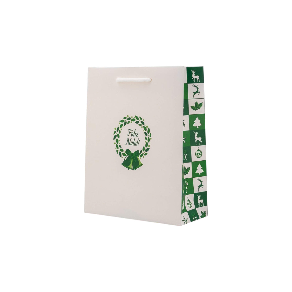 Sacos de Papel Couché 200g - Plastificado Mate - Verde e Branco - "Bosque Inverno"