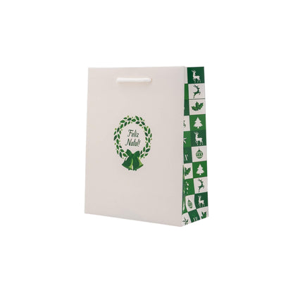 Sacos de Papel Couché 200g - Plastificado Mate - Verde e Branco - "Bosque Inverno"