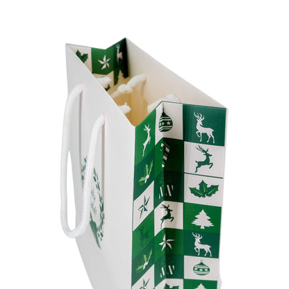 Sacos de Papel Couché 200g - Plastificado Mate - Verde e Branco - "Bosque Inverno"