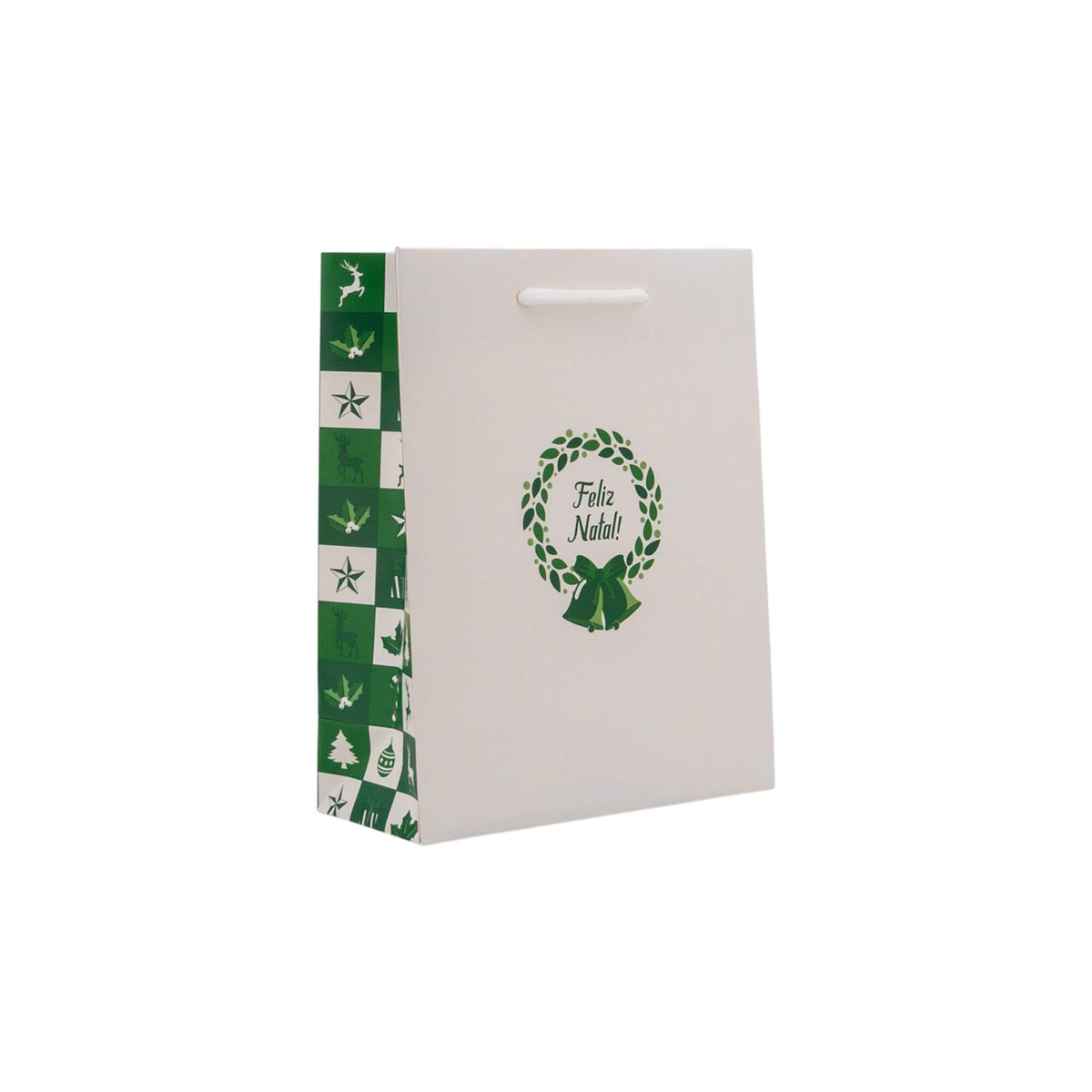 Sacos de Papel Couché 200g - Plastificado Mate - Verde e Branco - "Bosque Inverno"