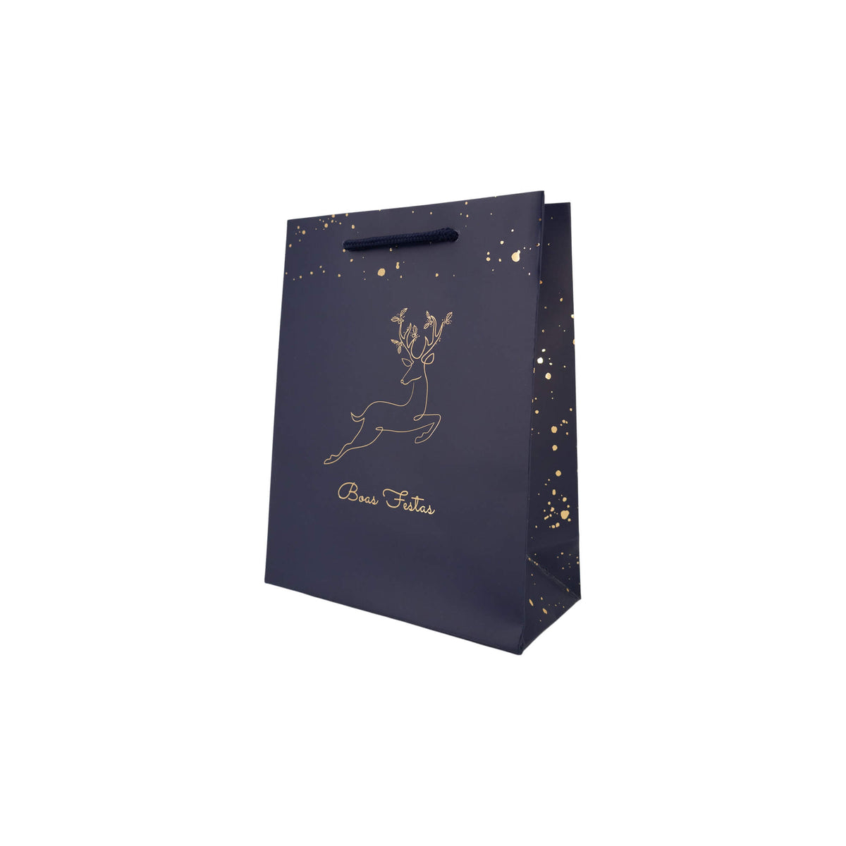 Sacos de Papel Couché 200g - Plastificado Mate - Azul, Dourado e Branco - "Noite Feliz"