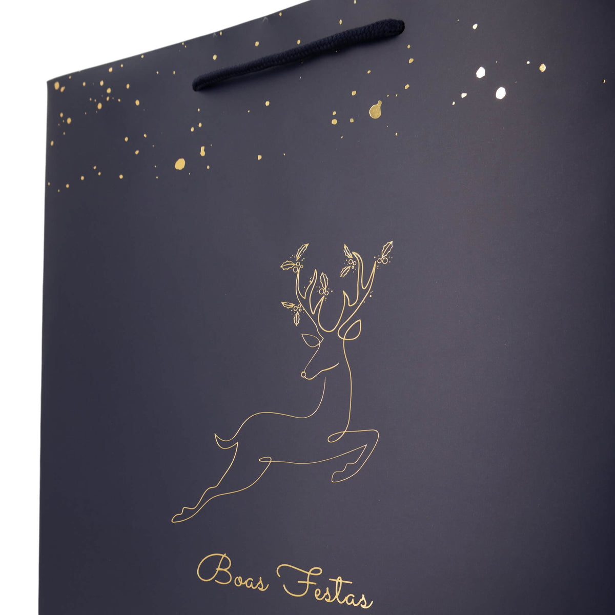 Sacos de Papel Couché 200g - Plastificado Mate - Azul, Dourado e Branco - "Noite Feliz"