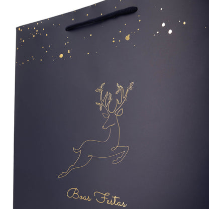 Sacos de Papel Couché 200g - Plastificado Mate - Azul, Dourado e Branco - "Noite Feliz"
