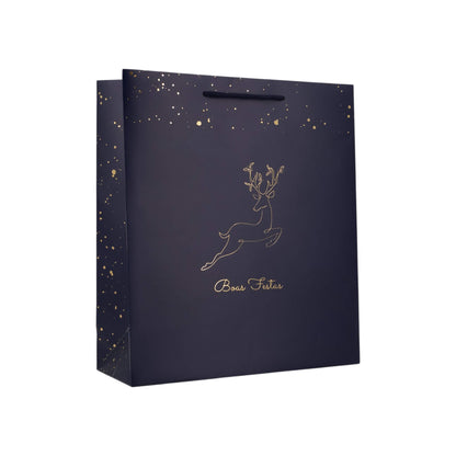 Sacos de Papel Couché 200g - Plastificado Mate - Azul, Dourado e Branco - "Noite Feliz"