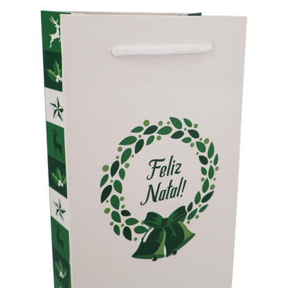 Sacos de Papel Couché 200g - Plastificado Mate - Verde e Branco - "Bosque Inverno"