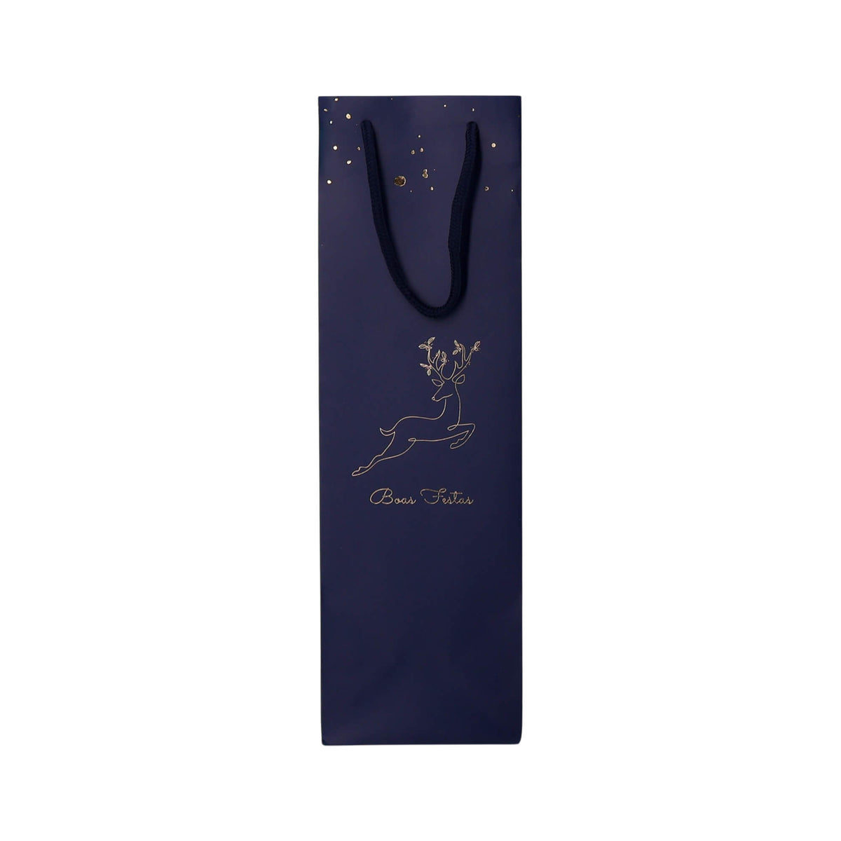Sacos de Papel Couché 200g para Garrafa - Plastificado Mate - Azul, Dourado e Branco - "Noite Feliz"