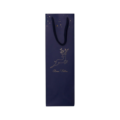 Sacos de Papel Couché 200g para Garrafa - Plastificado Mate - Azul, Dourado e Branco - "Noite Feliz"