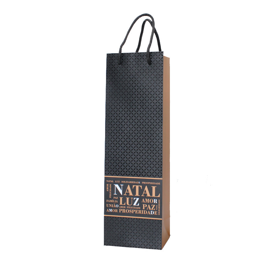 Bolsas de papel estucado de 200 g para botella - Plastificado mate - Negro y cobre - "Navidad"