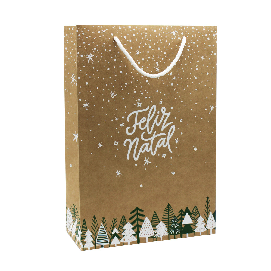 Natural Kraft Paper Bags 200g - Green and White - "Merry Christmas"