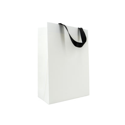 Bolsas premium de cartulina de 250 g con cinta, plastificado mate, blanco