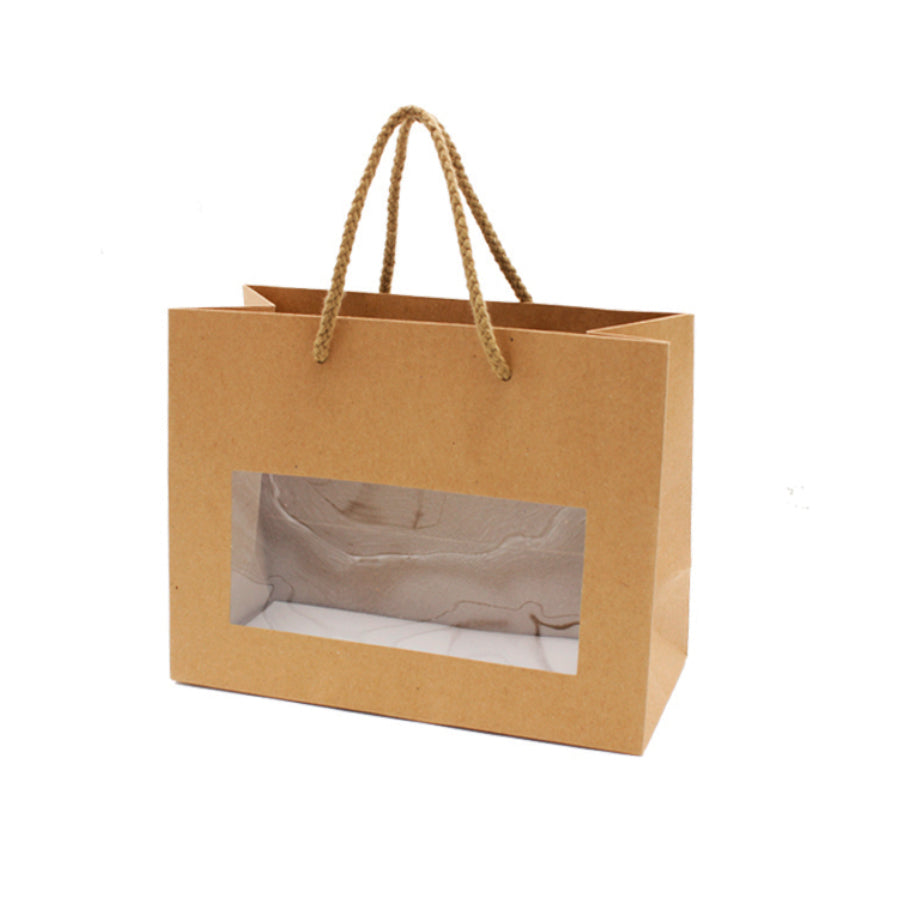 Bolsas de papel Kraft 150g con ventana y cordón