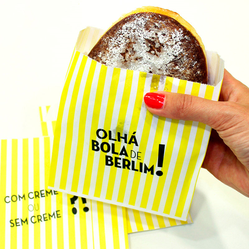 Saquetas Kraft Branco 70g - Amarelo - "Olhá Bola de Berlim"