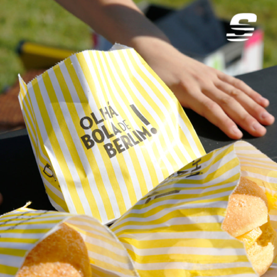 Saquetas Kraft Branco 70g - Amarelo - "Olhá Bola de Berlim"