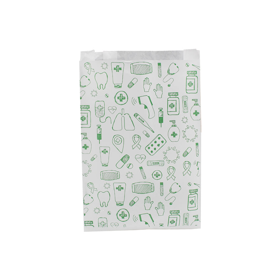 Saquetas Kraft Branco - Branco e Verde - "Genérico Farmácia"