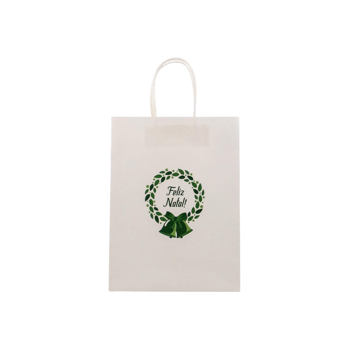 Sacos Asa Torcida Kraft Branco - Verde e Branco - "Bosque Inverno"