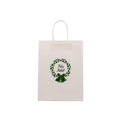 Sacos Asa Torcida Kraft Branco - Verde e Branco - "Bosque Inverno"