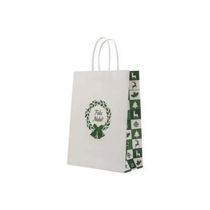 Sacos Asa Torcida Kraft Branco - Verde e Branco - "Bosque Inverno"