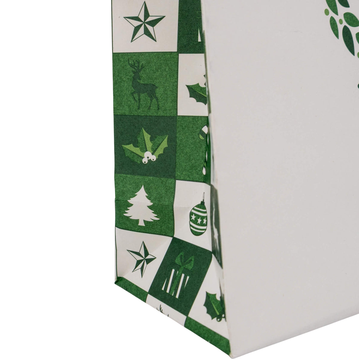 Sacos Asa Torcida Kraft Branco - Verde e Branco - "Bosque Inverno"