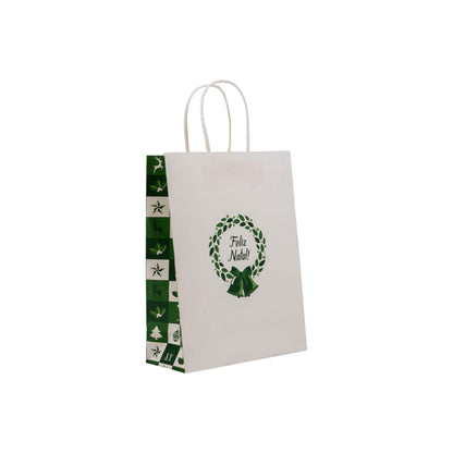 Sacos Asa Torcida Kraft Branco - Verde e Branco - "Bosque Inverno"