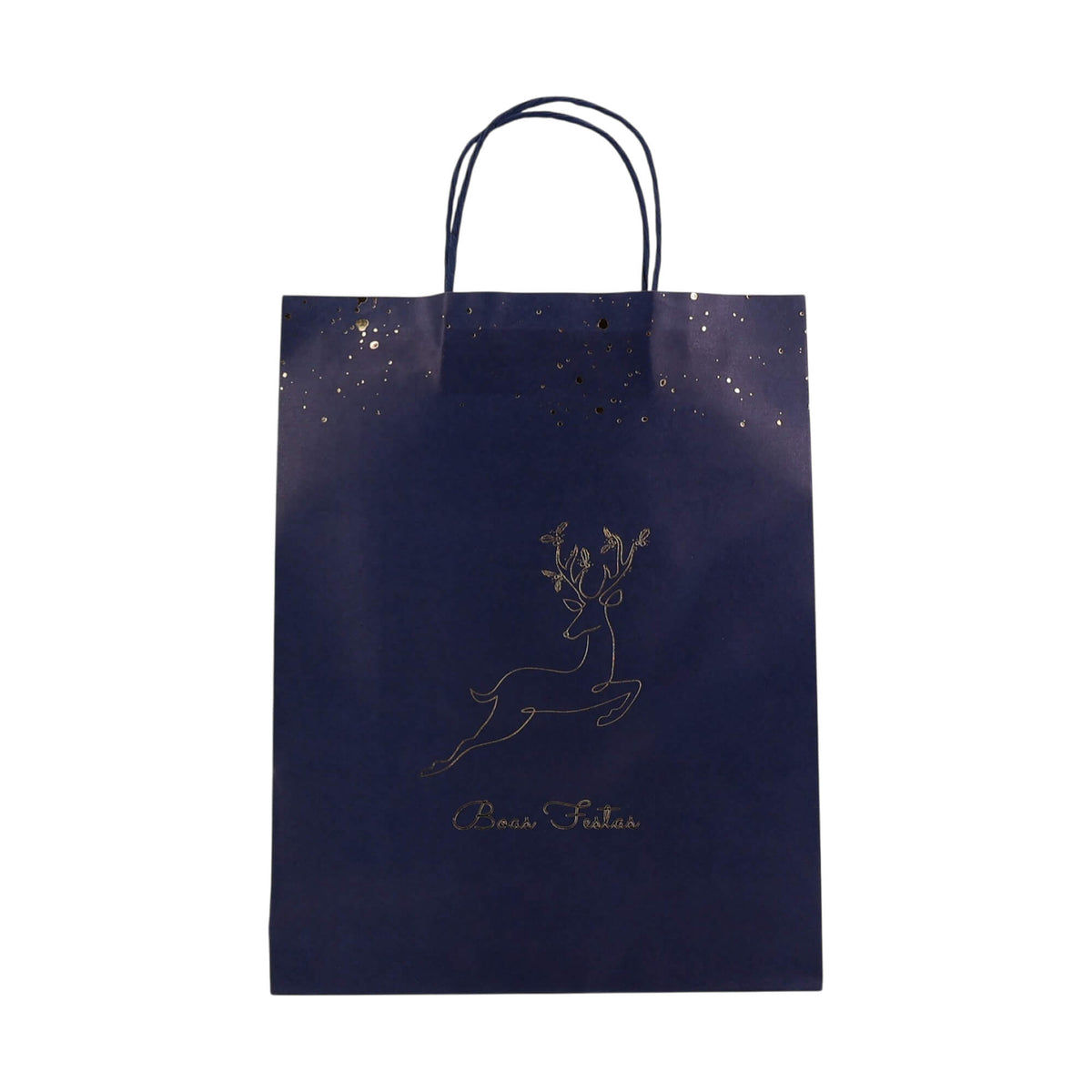 Sacos Asa Torcida Kraft Branco - Azul, Dourado e Branco - "Noite Feliz"