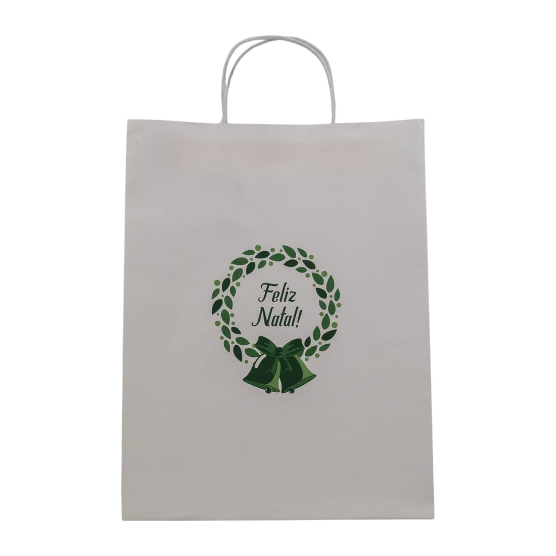 Sacos Asa Torcida Kraft Branco - Verde e Branco - "Bosque Inverno"