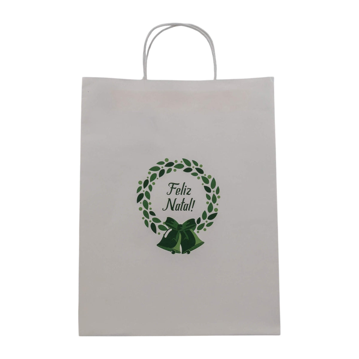 Sacos Asa Torcida Kraft Branco - Verde e Branco - "Bosque Inverno"