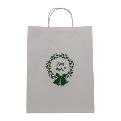 Sacos Asa Torcida Kraft Branco - Verde e Branco - "Bosque Inverno"