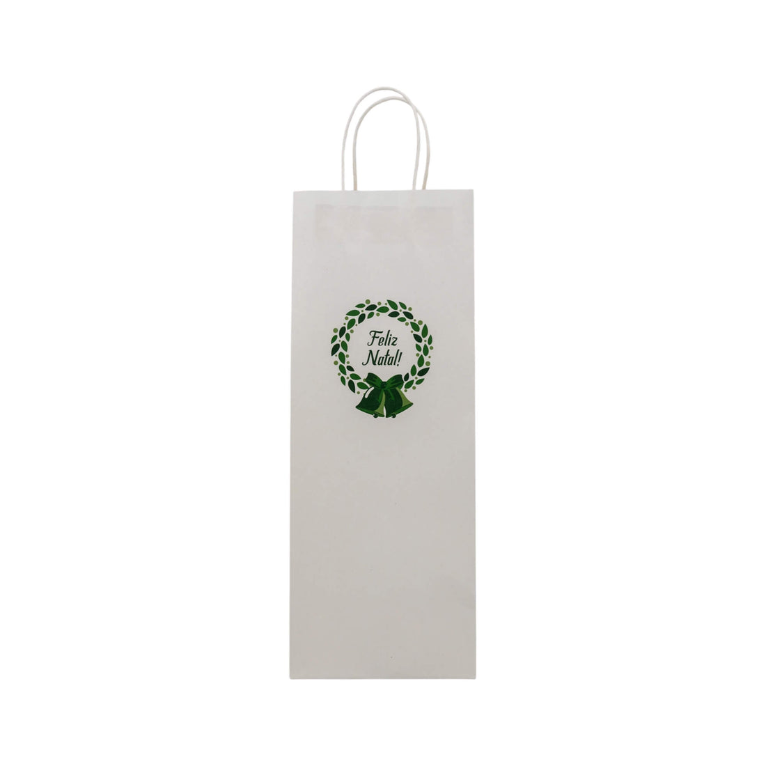 Sacos Asa Torcida Kraft Branco para Garrafa - Verde e Branco - "Bosque Inverno"