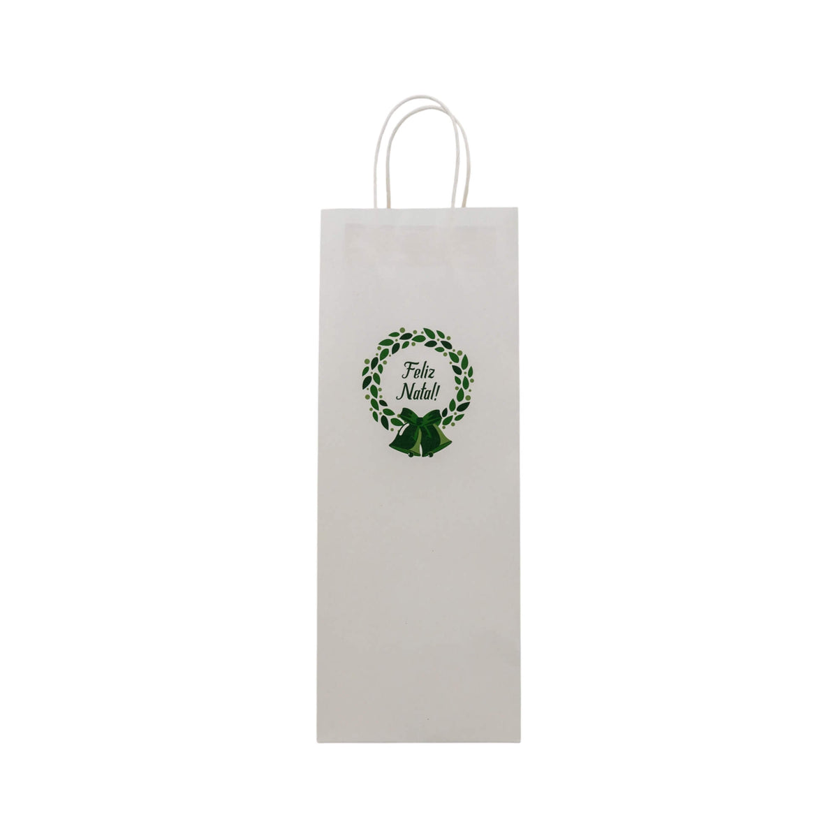 Sacos Asa Torcida Kraft Branco para Garrafa - Verde e Branco - "Bosque Inverno"