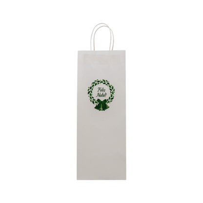 Sacos Asa Torcida Kraft Branco para Garrafa - Verde e Branco - "Bosque Inverno"