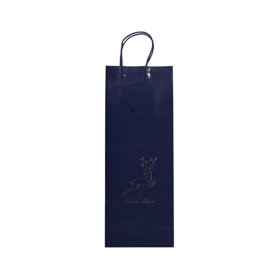 Sacos Asa Torcida Kraft Branco para Garrafa - Azul, Dourado e Branco - "Noite Feliz"