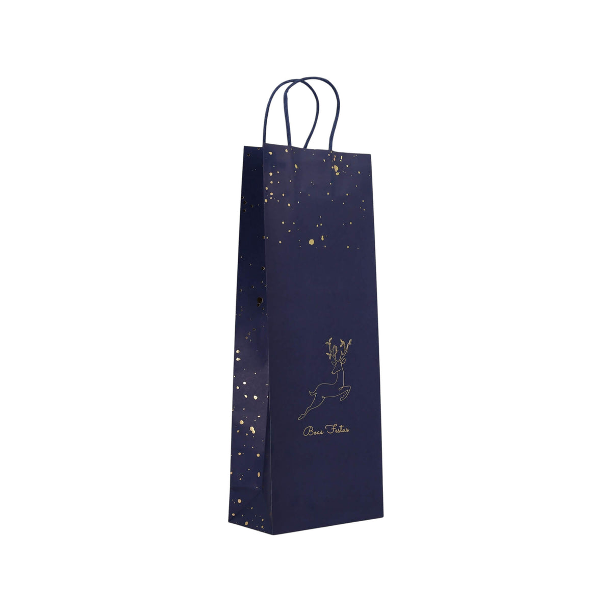 Sacos Asa Torcida Kraft Branco para Garrafa - Azul, Dourado e Branco - "Noite Feliz"