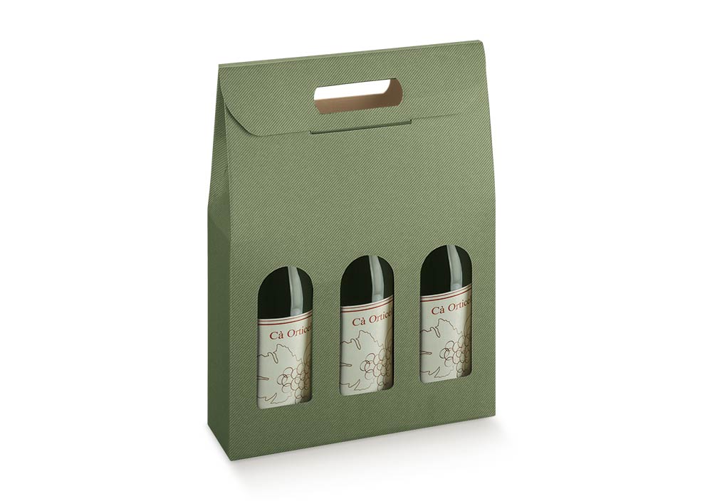 Cajas con Ventana para Botellas - Verde - "Línea"