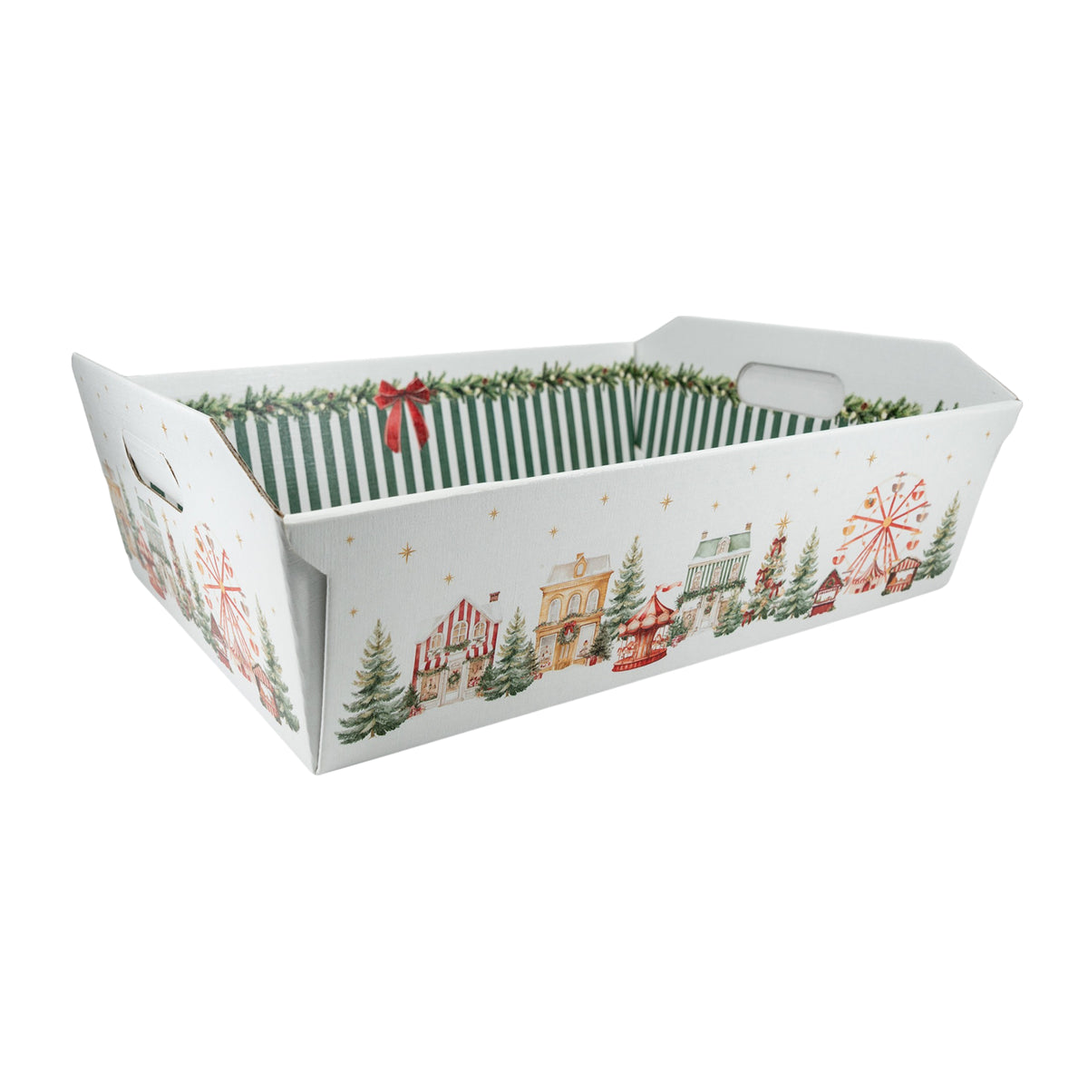 Cesta Cabaz Incollato com Asa - Verde e Branco - "Market Verde"