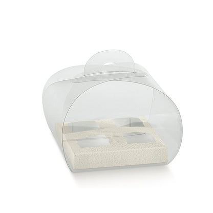 Cajas Tortino de PVC con Base e Interior para Dulces - Transparente y Blanco - "Piel"
