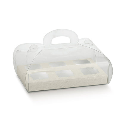 Cajas Tortino de PVC con Base e Interior para Dulces - Transparente y Blanco - "Piel"