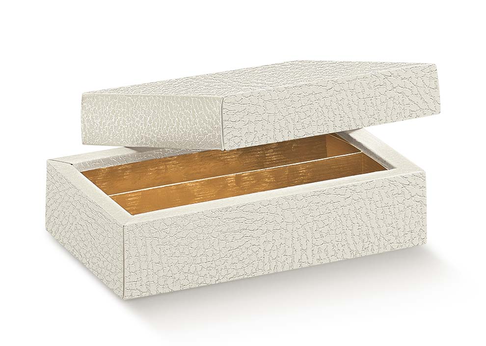 Quadretto Boxes with Gold Interior - White - "Leather"