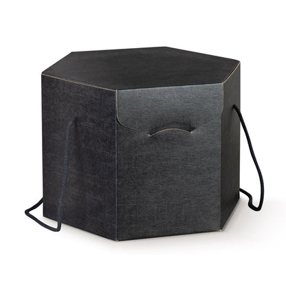 Caja hexagonal con cordón - Negra - "Flecha"