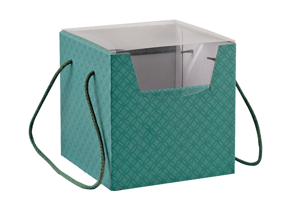 Secret Box with Drawstring and PVC Lid - Green - "Quilted"